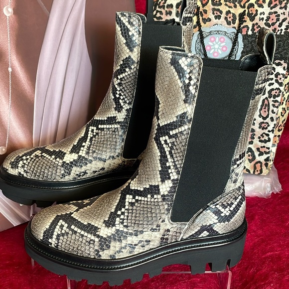 All Saints Shoes - ALL SAINTS BILLIE 100% LEATHER SNAKE EMBOSSED CHELSEA BOOT GREY & BLACK SIZE 10